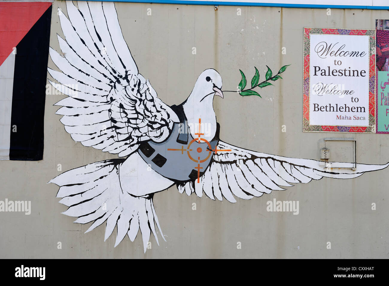 Graffiti on a defensive wall, concrete wall, Israeli separation barrier, border in Bethlehem, Israel, Middle East Stock Photo