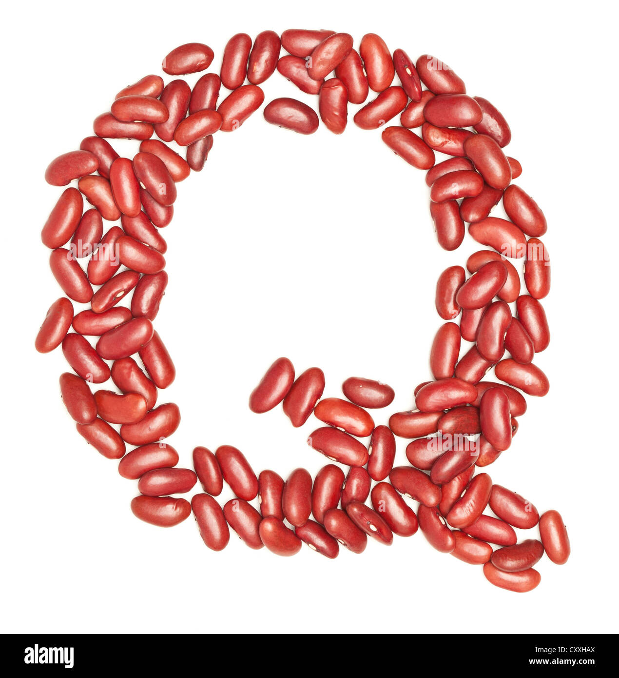 Q, Alphabet from red beans. on white. Stock Photo