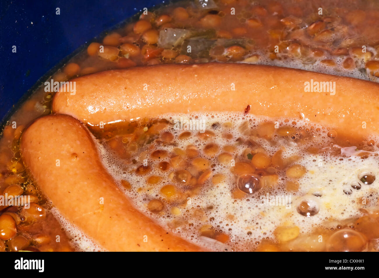 Swabian delicacy lentils and sausage Stock Photo