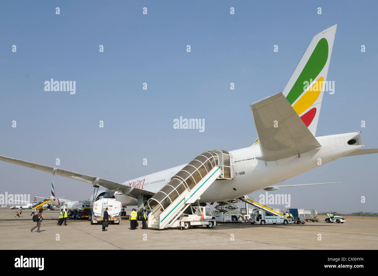 Ethiopian airways plane at Lusaka airport. Zambia. Stock Photo