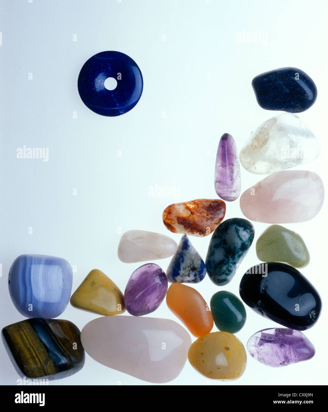 Semi-precious stones, healing stones, worry stones, ponder stones, palm stones, hand charmers Stock Photo