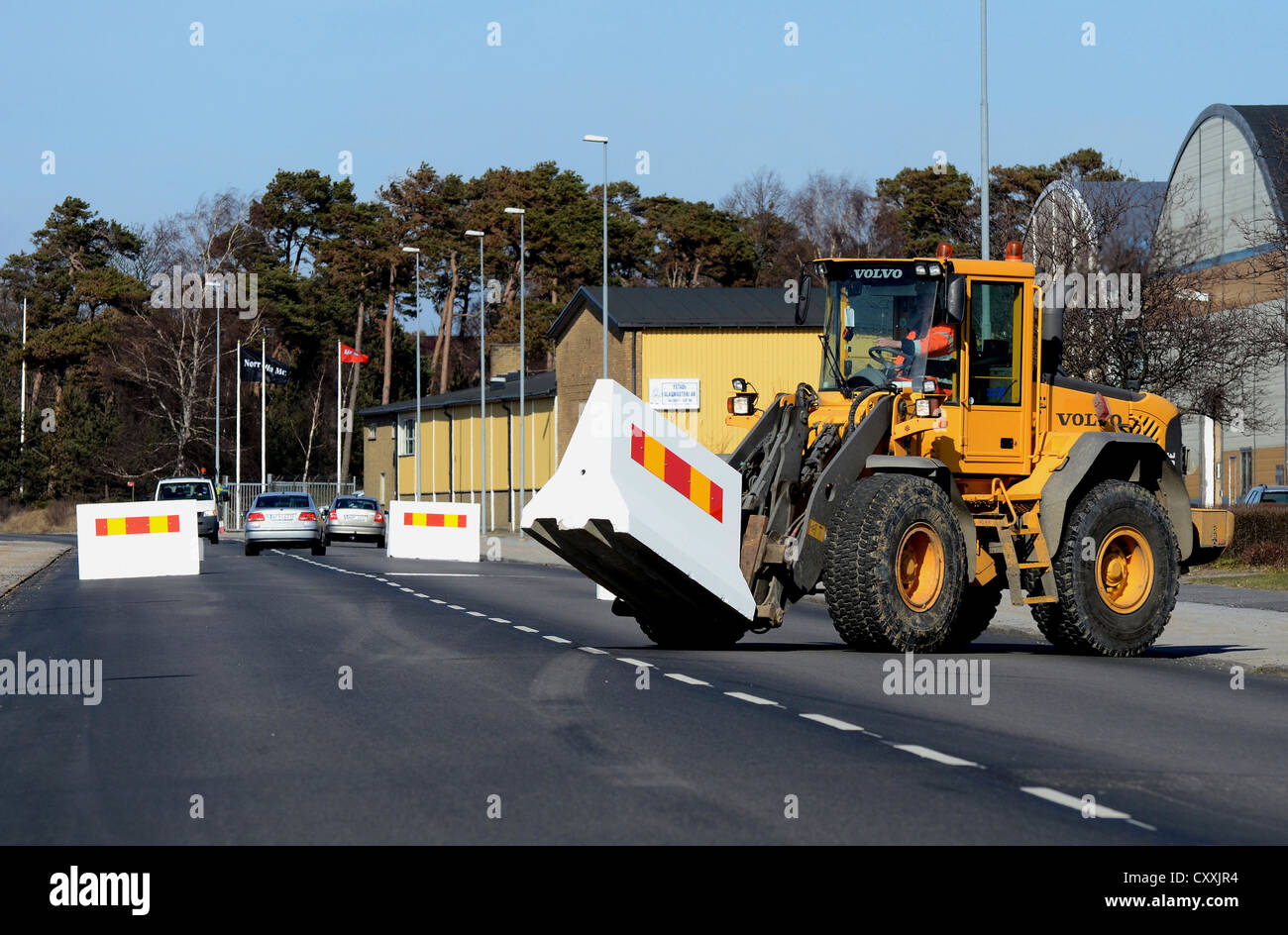 Traffic obstacle in Ystad, Skane, Sweden, Europe Stock Photo