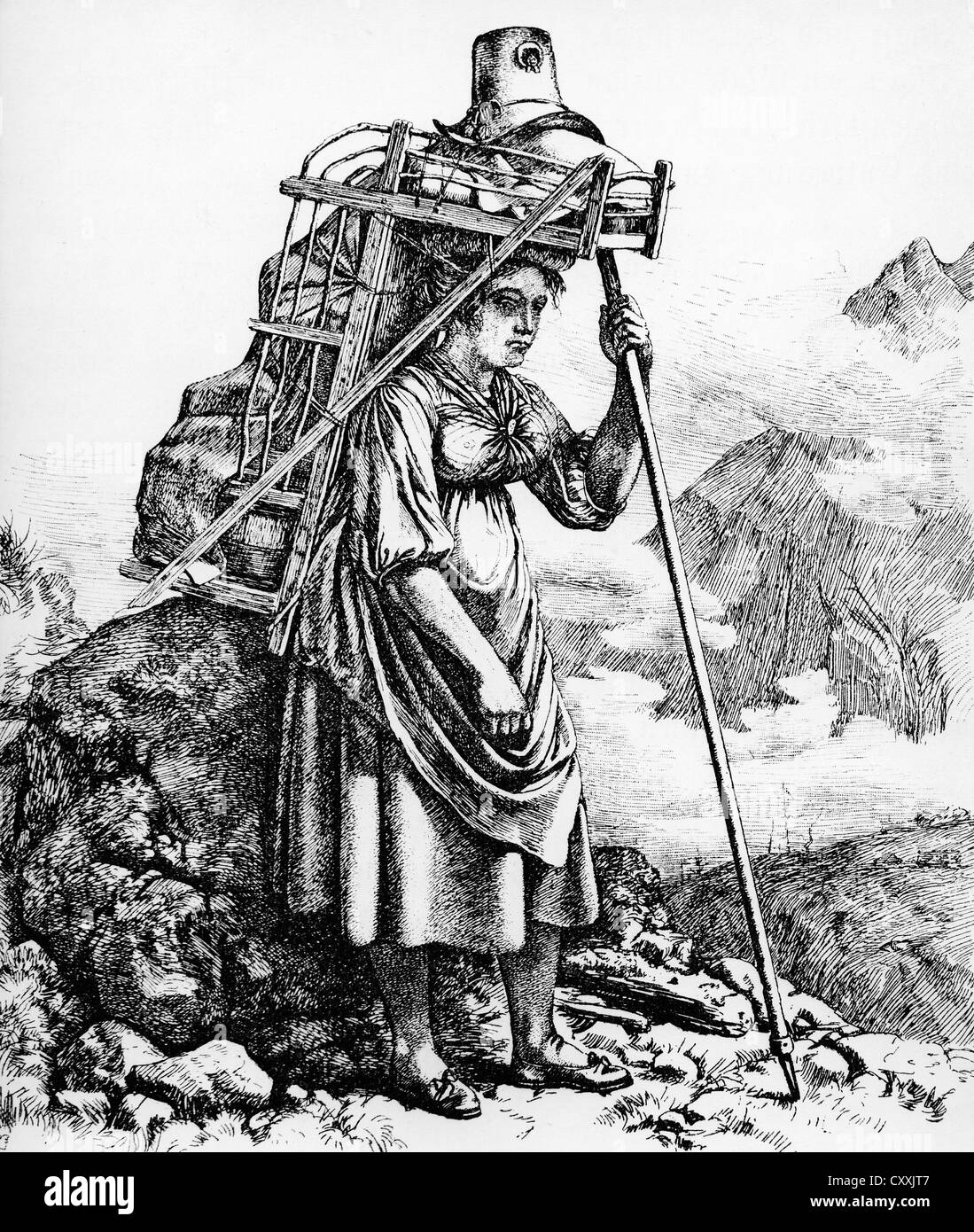 Dairymaid with a back basket, c. 1900, Upper Bavaria, Bavaria Stock Photo