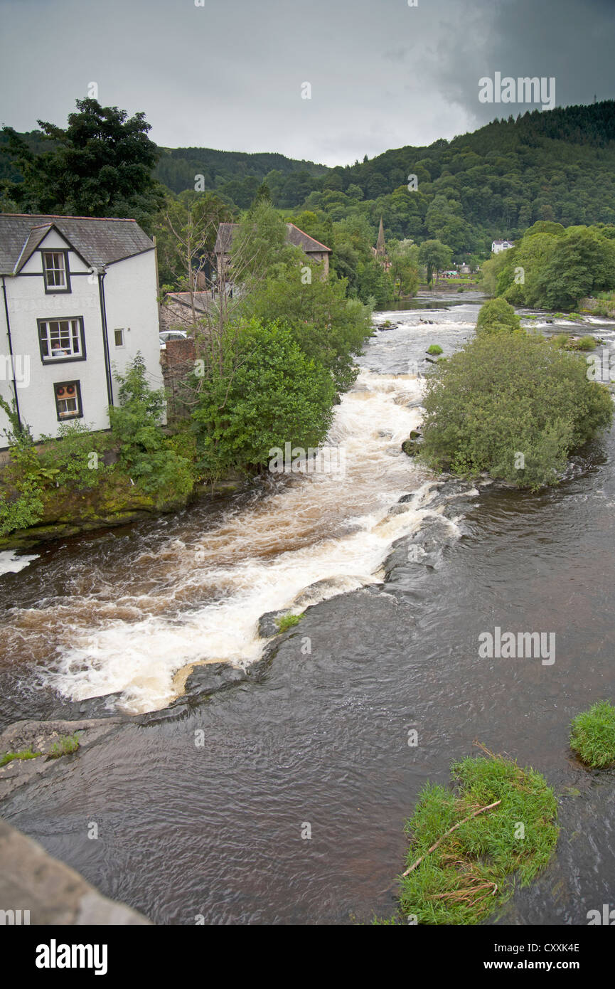 The River Dee at Langollen ,Wales UK. after an overnight of rain. Stock Photo