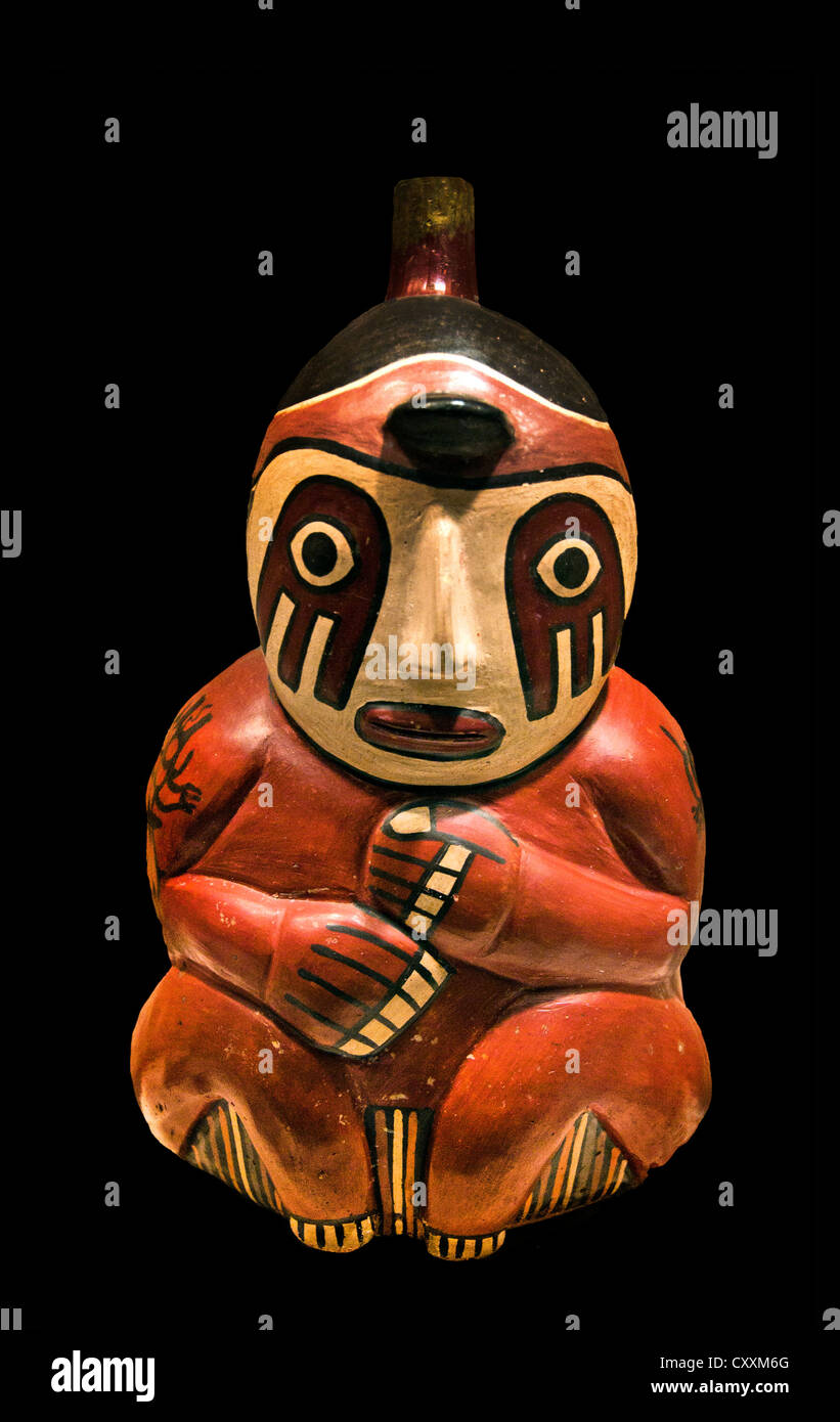Seated Figure Bottle  Peruvian Peru Nasca 1th - 2nd Century Ceramic Stock Photo