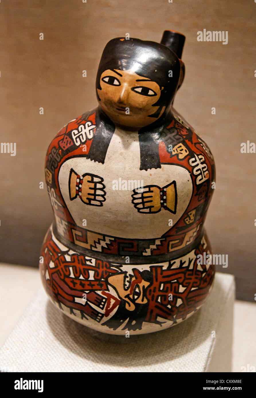 Woman Female Figure Bottle Peruvian Peru Nasca Wari 2nd - 4th Century Ceramic Stock Photo