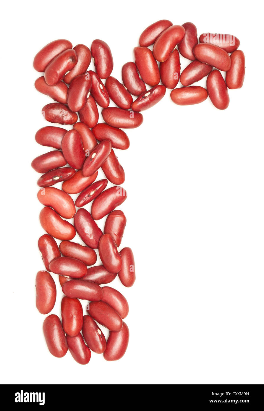 r, Alphabet from red beans. on white. Stock Photo