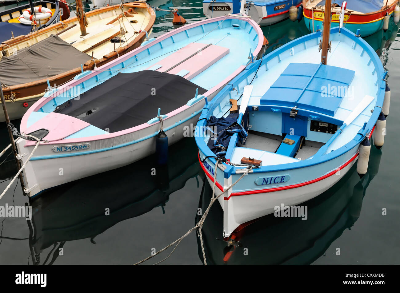 Fishing boats in the harbor, Nice, French Riviera, France, Europe Stock Photo