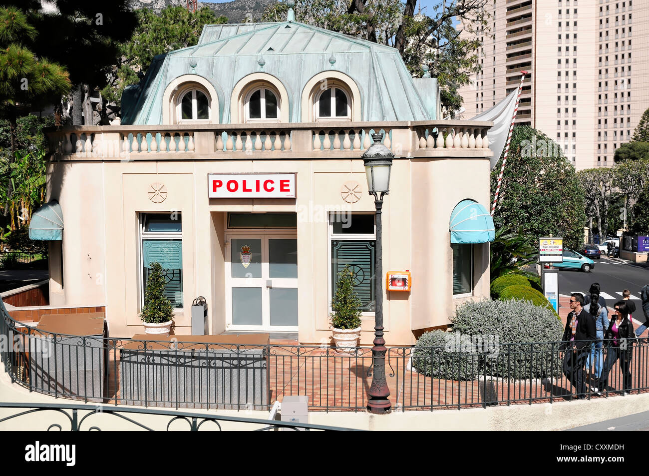Police station at the park at the Place du Casino, Monte Carlo, Monaco, Europe, PublicGround Stock Photo