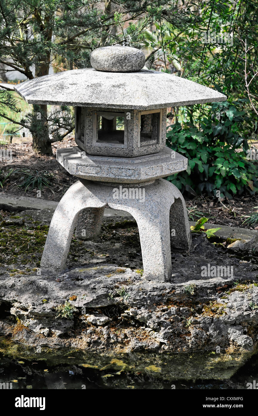 Small stone temple, Japanese Garden, Residenzschloss Ludwigsburg Palace, Baroque in Bloom, Ludwigsburg, Baden-Wuerttemberg Stock Photo