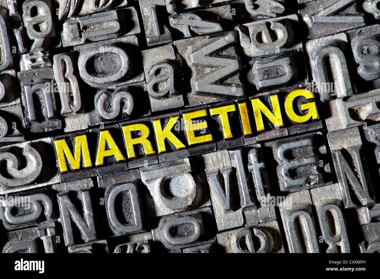 Old lead letters forming the word "Marketing Stock Photo Alamy