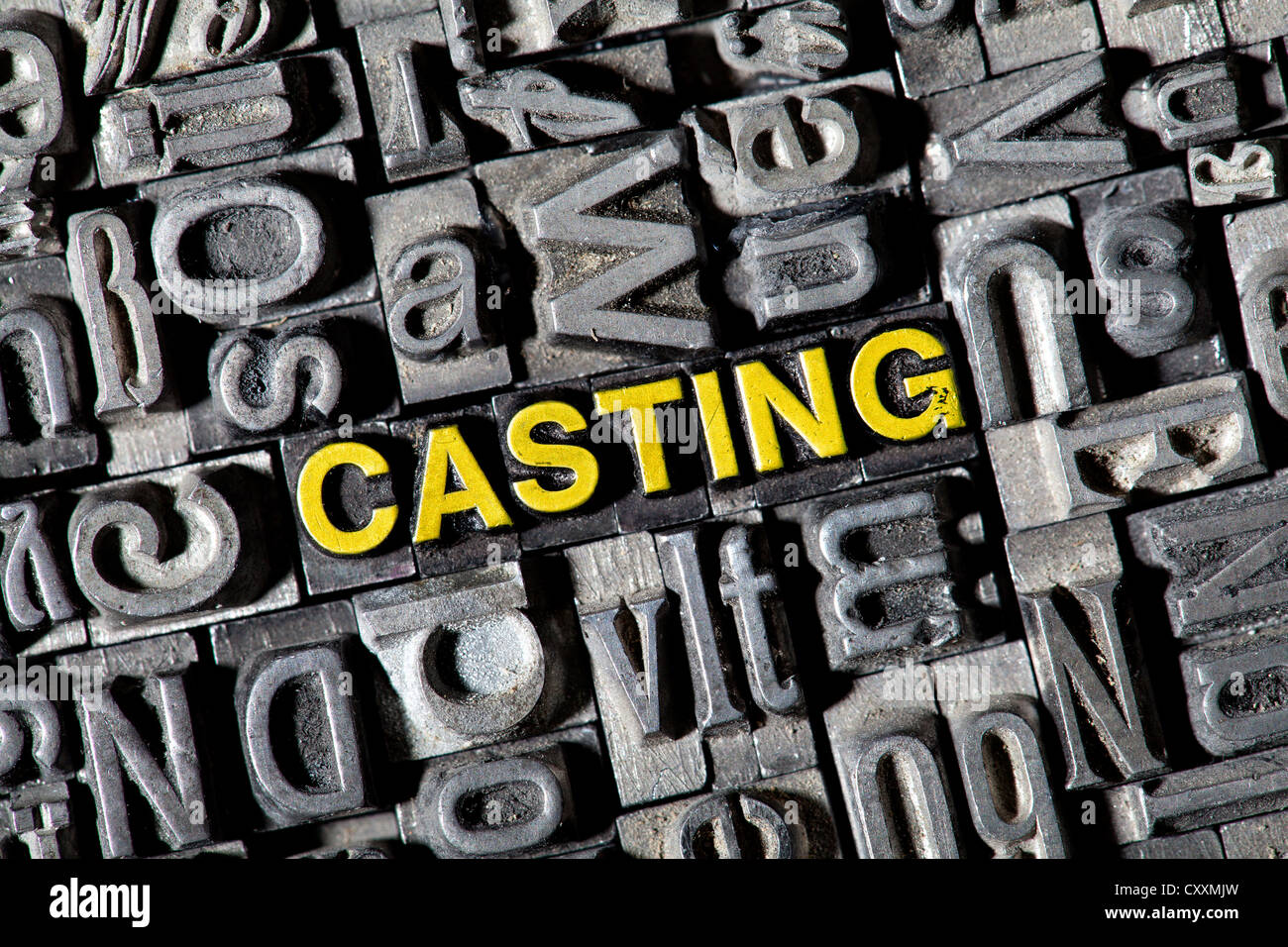 Old lead letters forming the word 'casting' Stock Photo