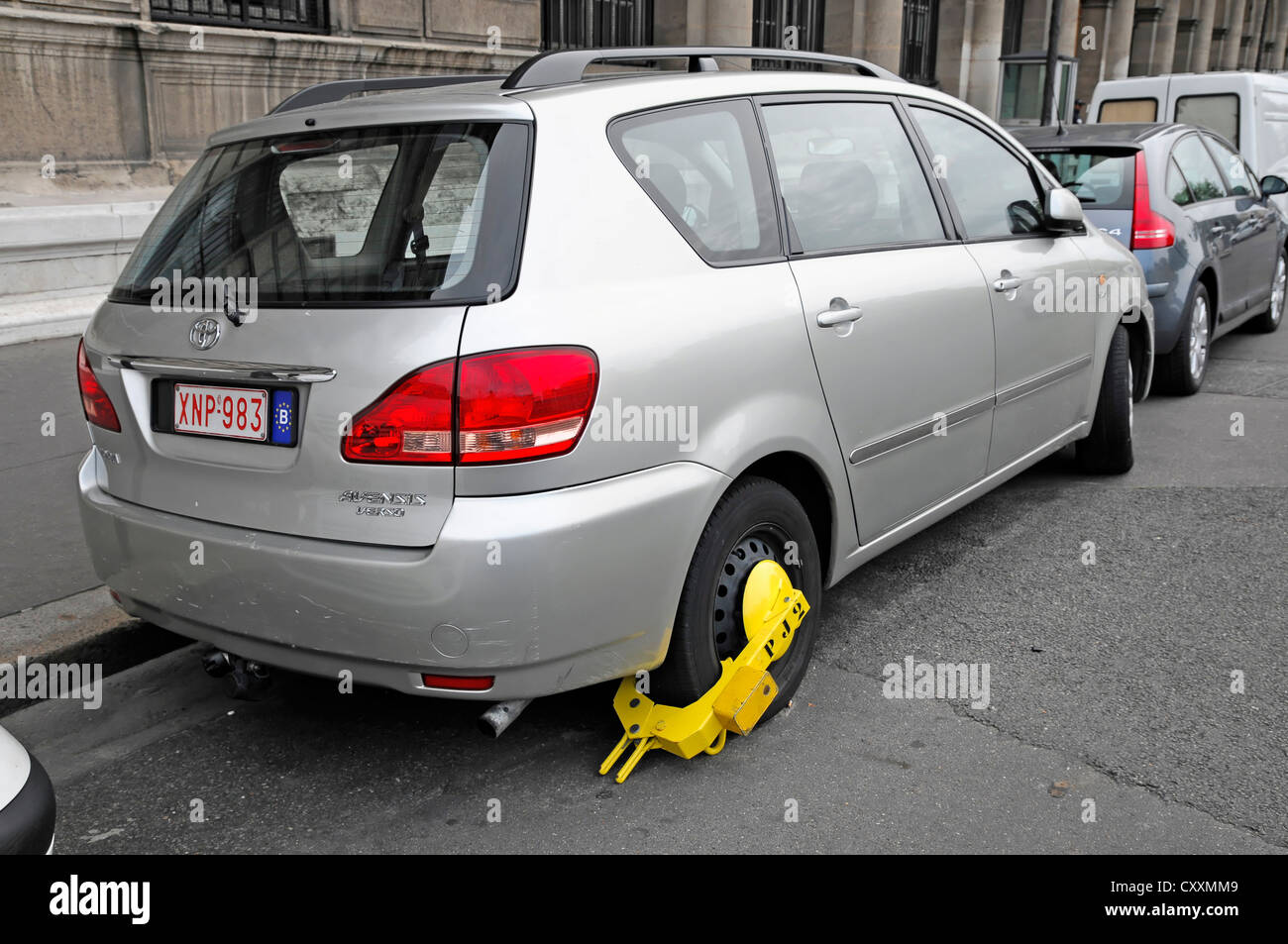Police wheel clamp, noparking zone, Paris, France, Europe Stock Photo