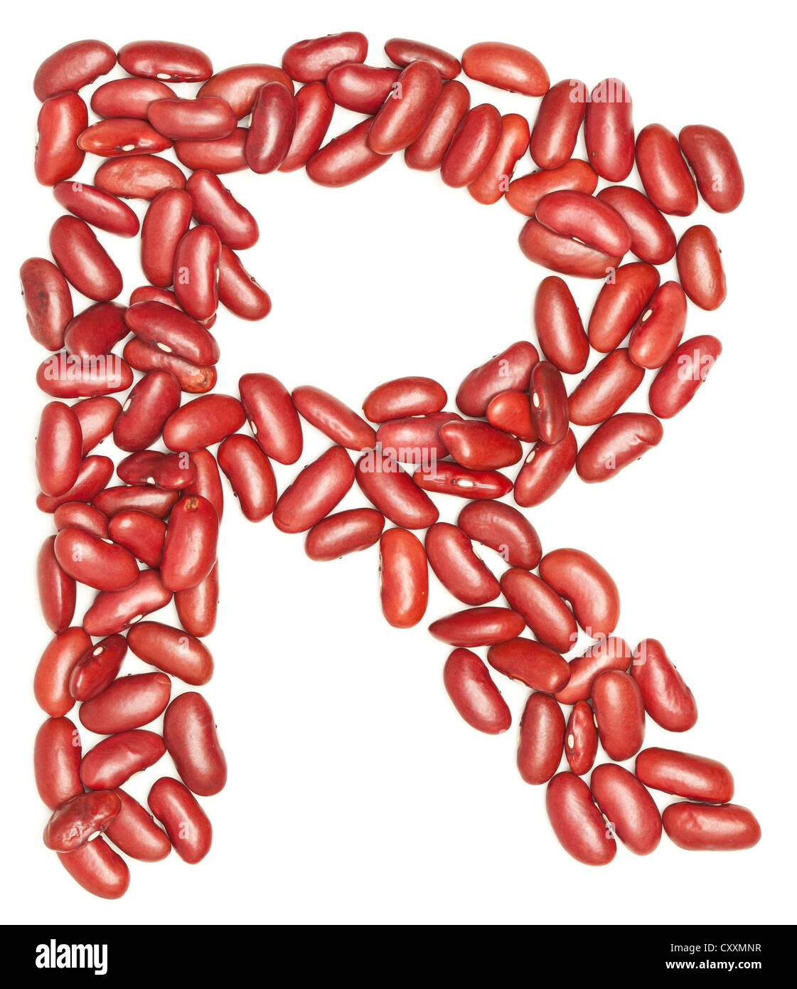 R, Alphabet from red beans. on white. Stock Photo