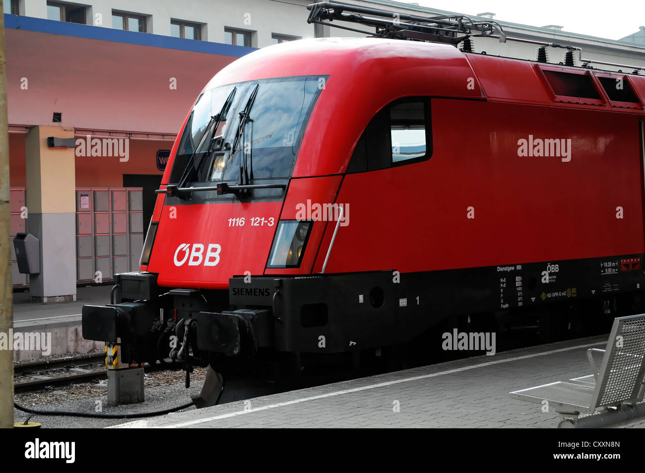Locomotive of OeBB, Austrian Railways, Westbahnhof station, Vienna, Austria, Europe Stock Photo