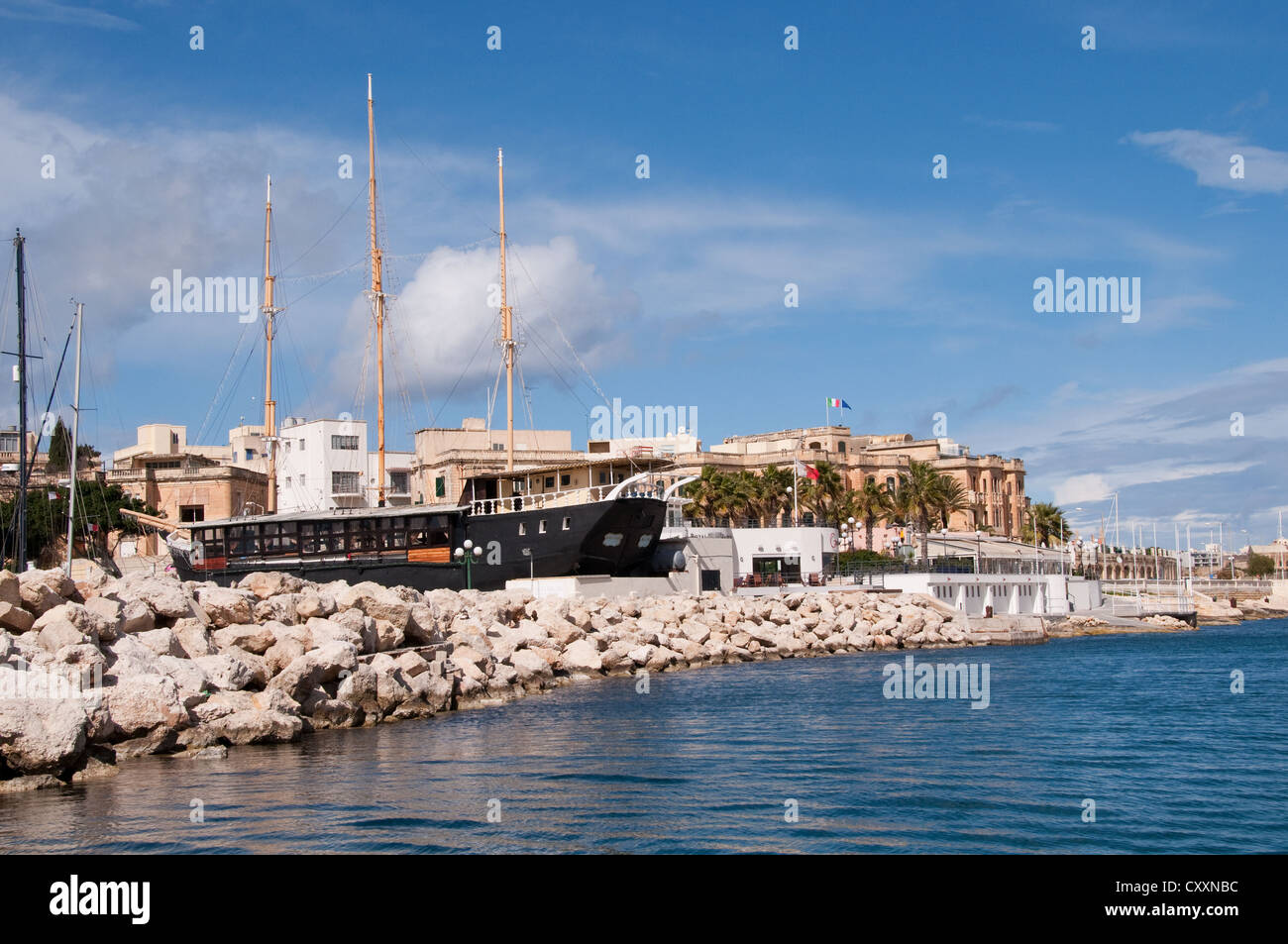 The schooner "Black Pearl", now a restaurant, on the waterfront of Ta