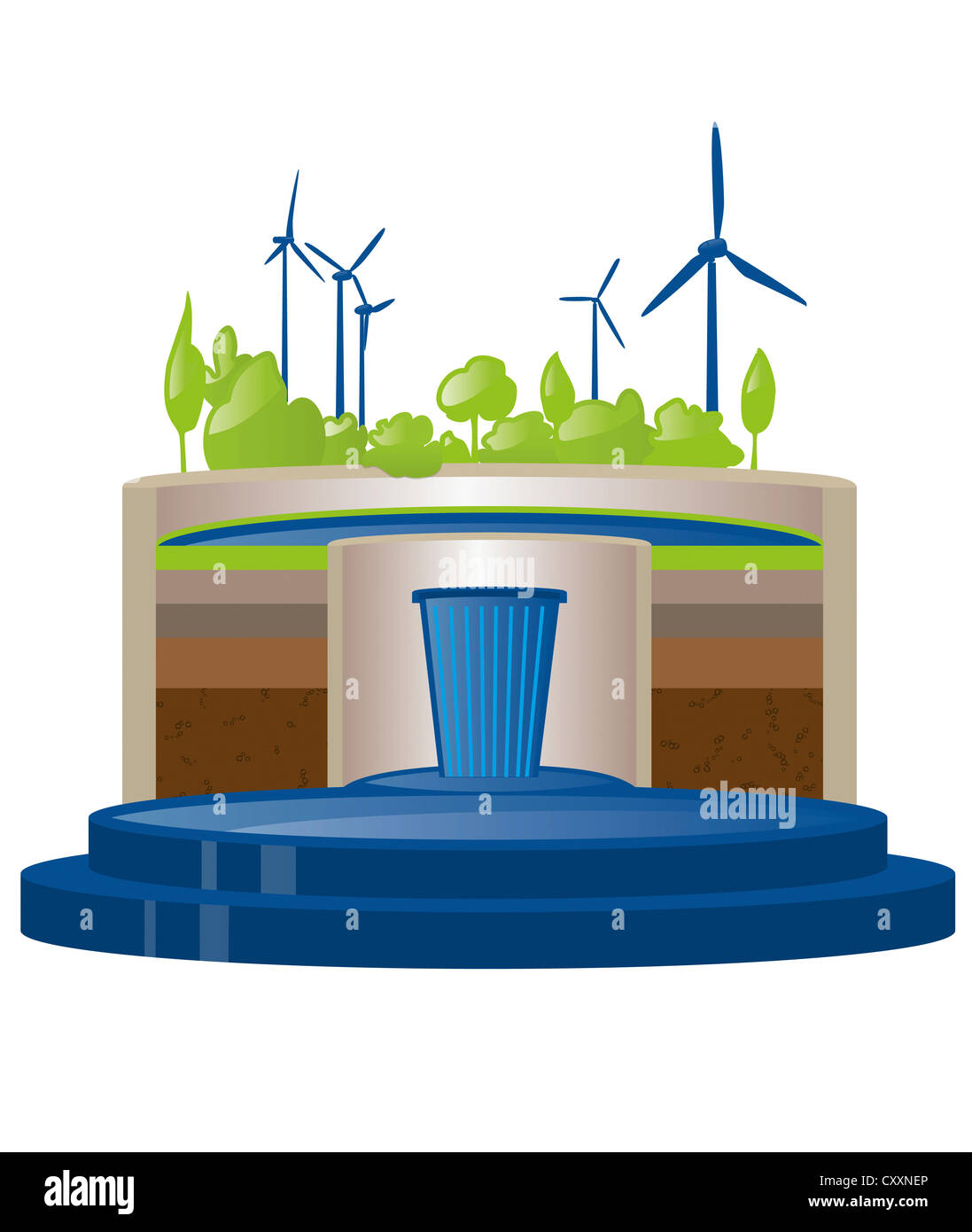 Hydropower and wind power, infographics, illustration Stock Photo