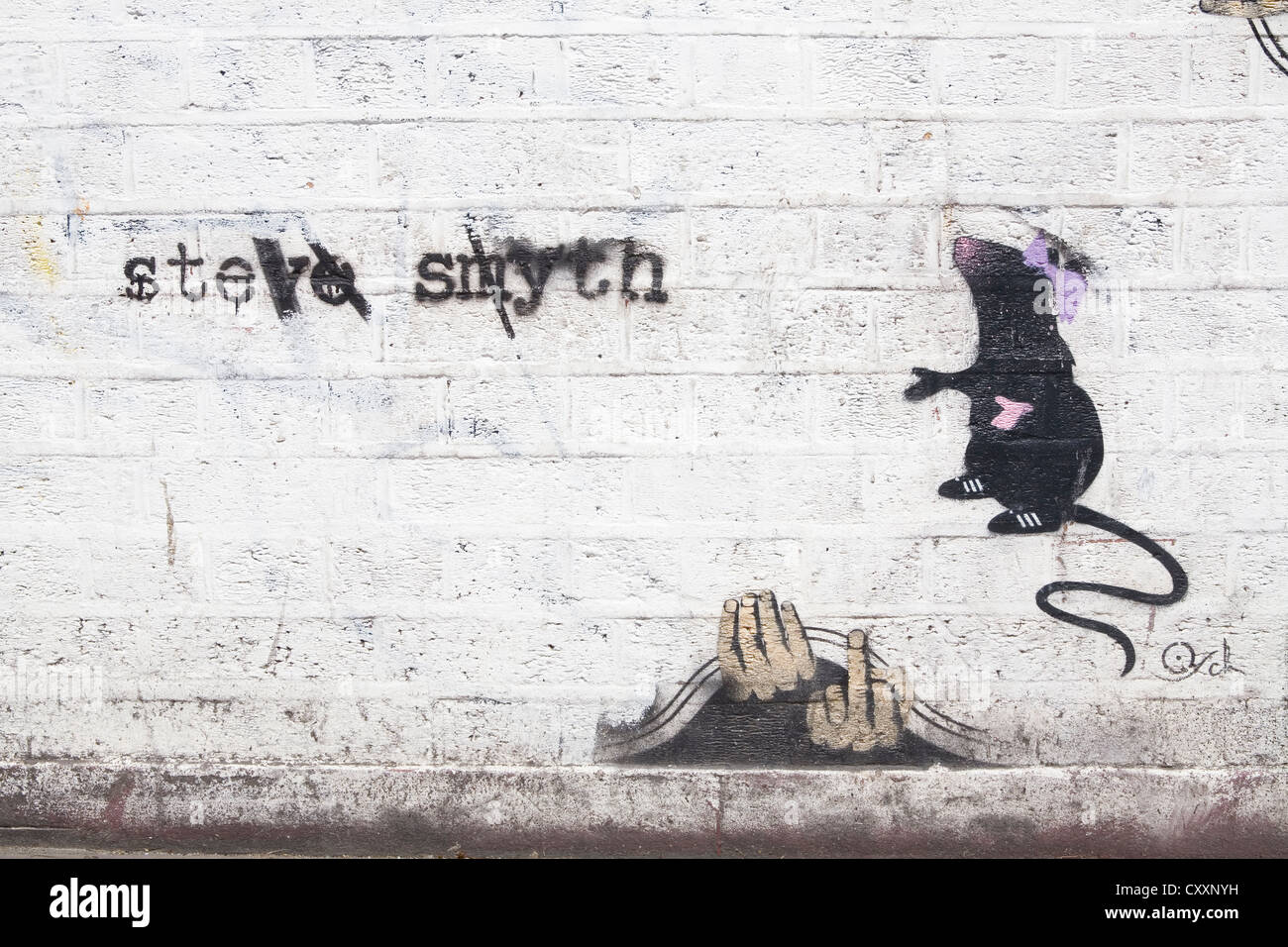 Graffiti by Banksy or Banksy-style, London, England, United Kingdom, Europe, PublicGround Stock Photo