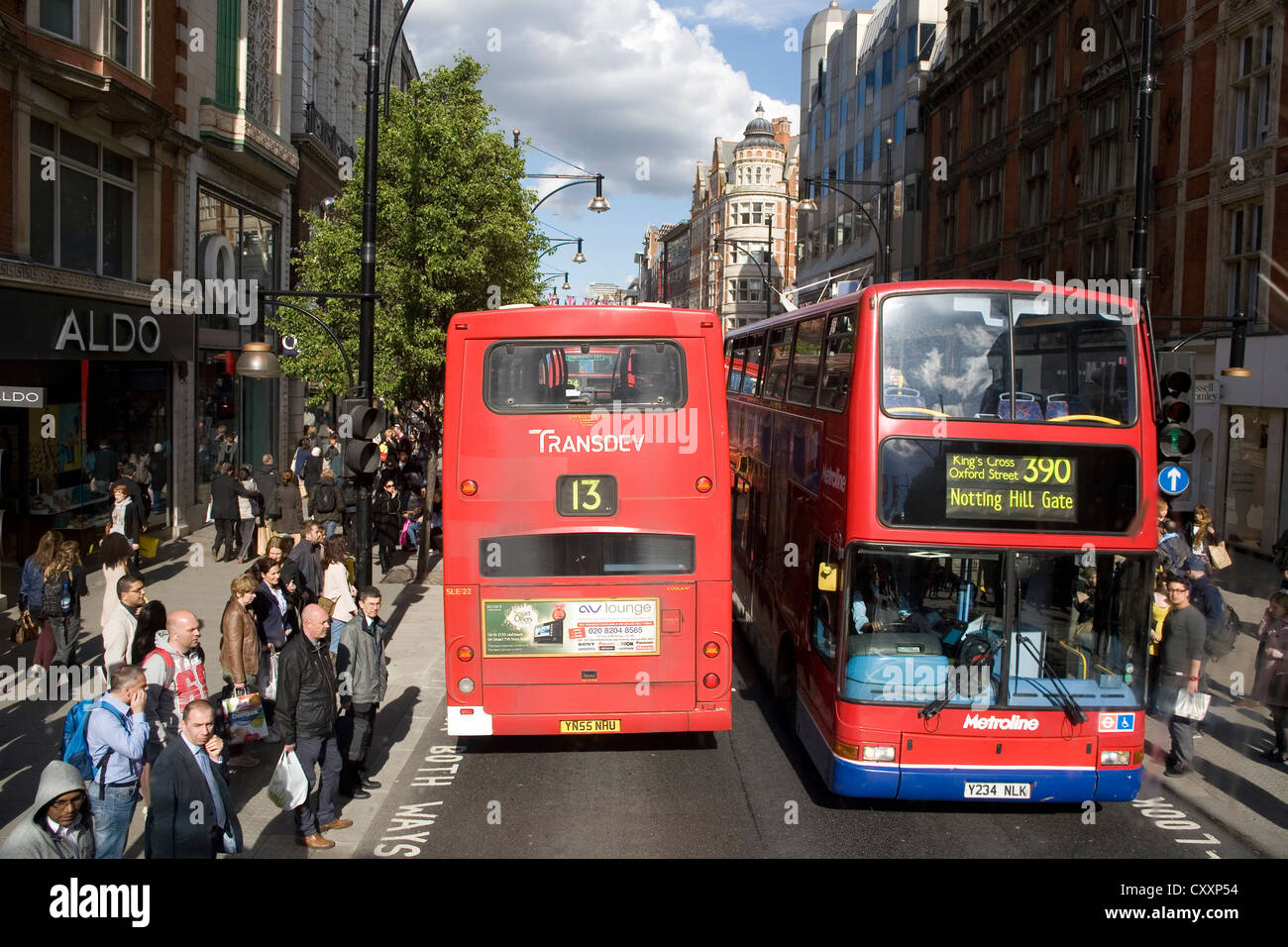 Traffic on Oxford Street, double-decker buses, London, England, United Kingdom, Europe Stock Photo