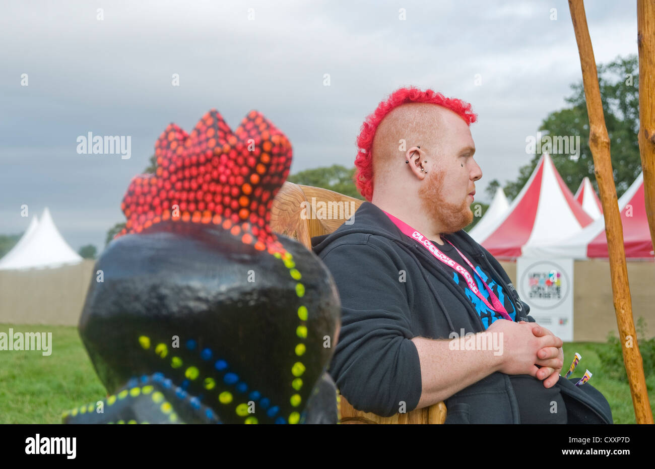 Man with red Mohican hairstyle, Electric Picnic. Stock Photo