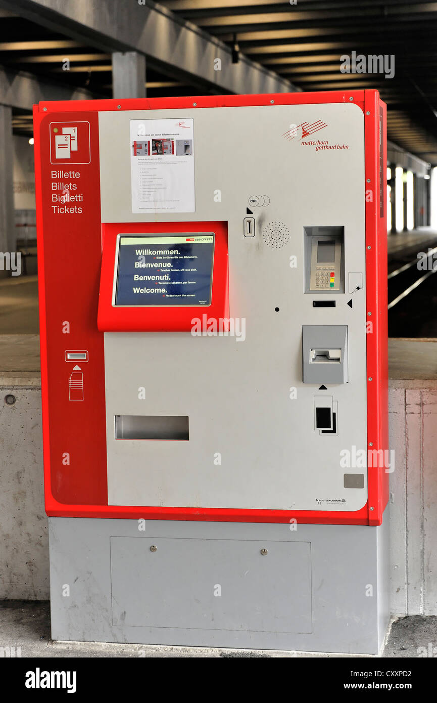 Ticket machine, train station, Zermatt, canton of Valais, Swiss Alps, Switzerland, Europe Stock Photo