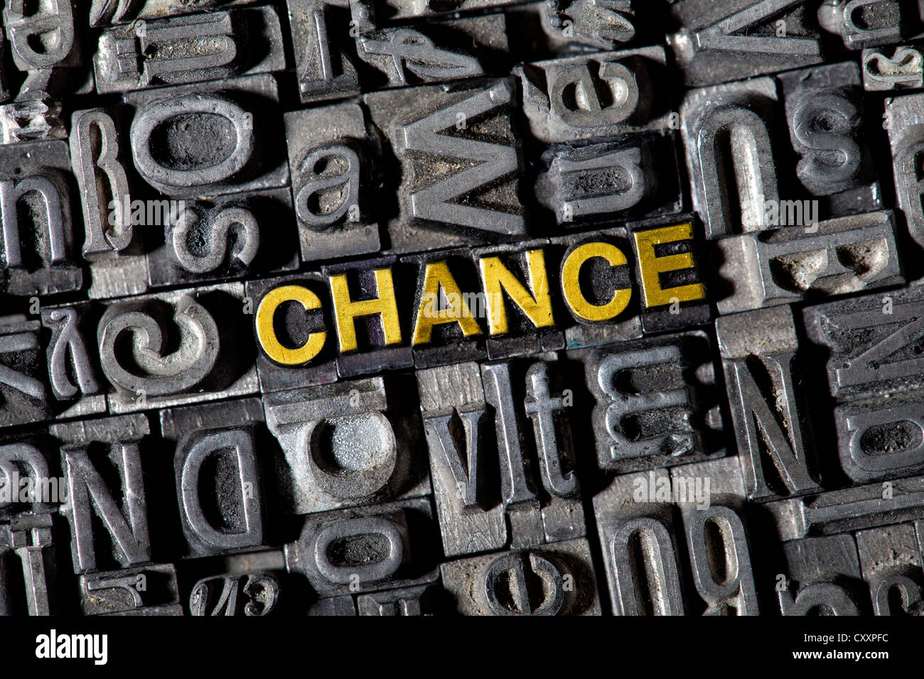 Old lead letters forming the word 'CHANCE' Stock Photo