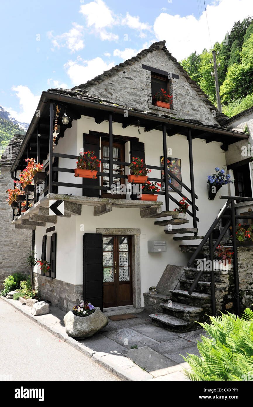 Typical stone house, Brione, Valle Verzasca valley, Canton Ticino, Switzerland, Europe Stock Photo
