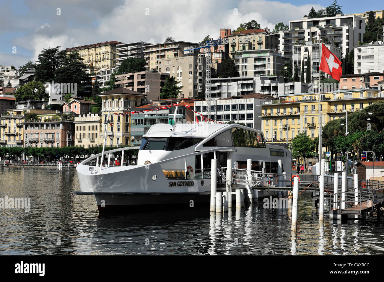 Jetty, Lake Lugano, Lugano, Canton Ticino, Switzerland, Europe, PublicGround Stock Photo