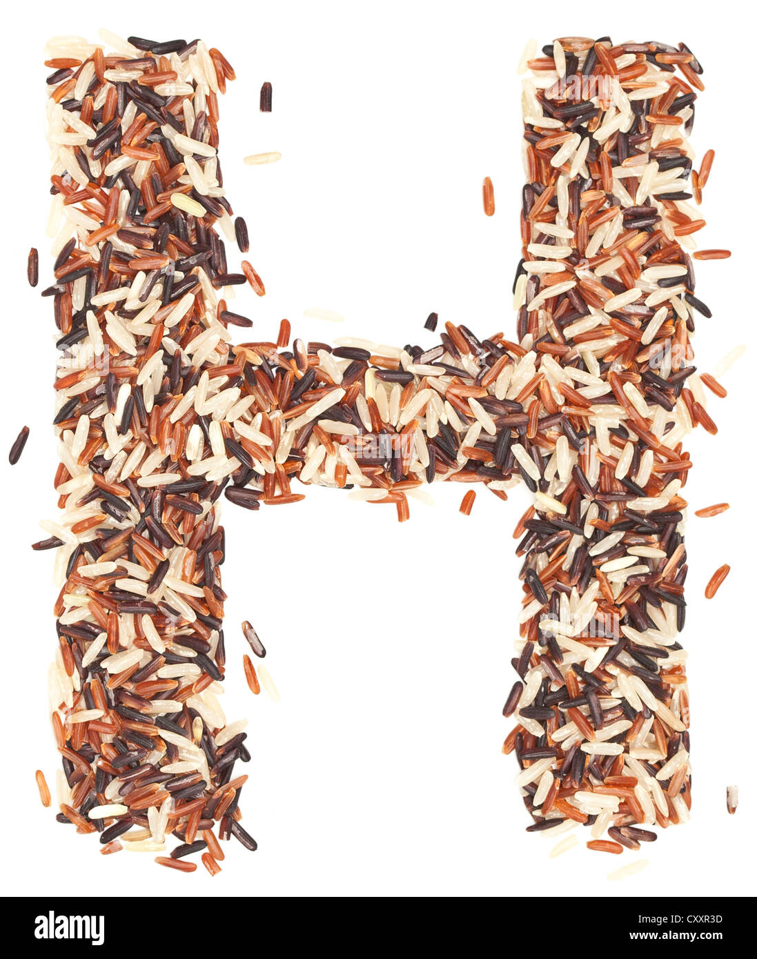 H, Alphabet from Organic Whole grain Rice Stock Photo