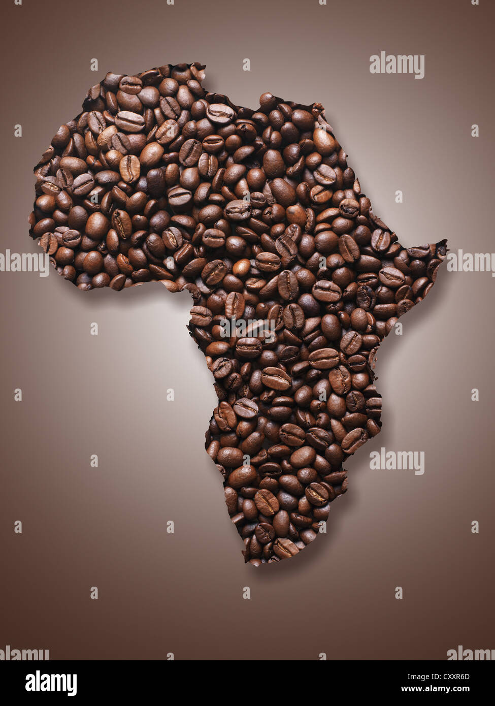 Outline of Africa formed by coffee beans Stock Photo