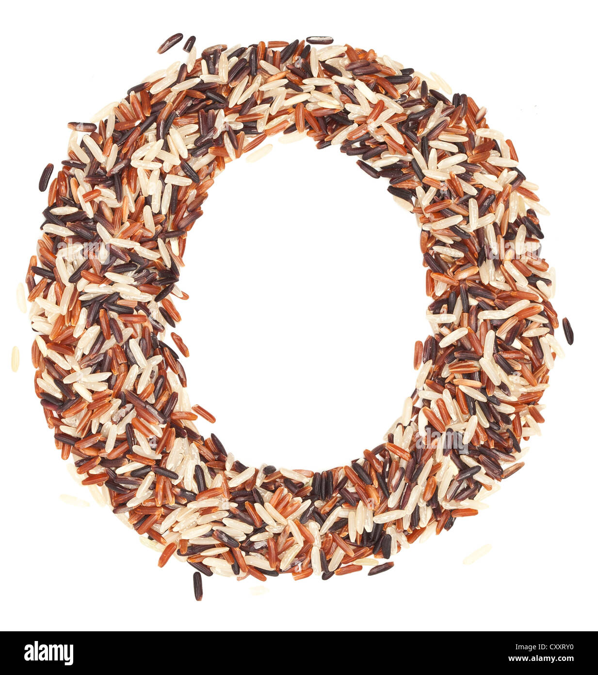 o, Alphabet from Organic Whole grain Rice Stock Photo