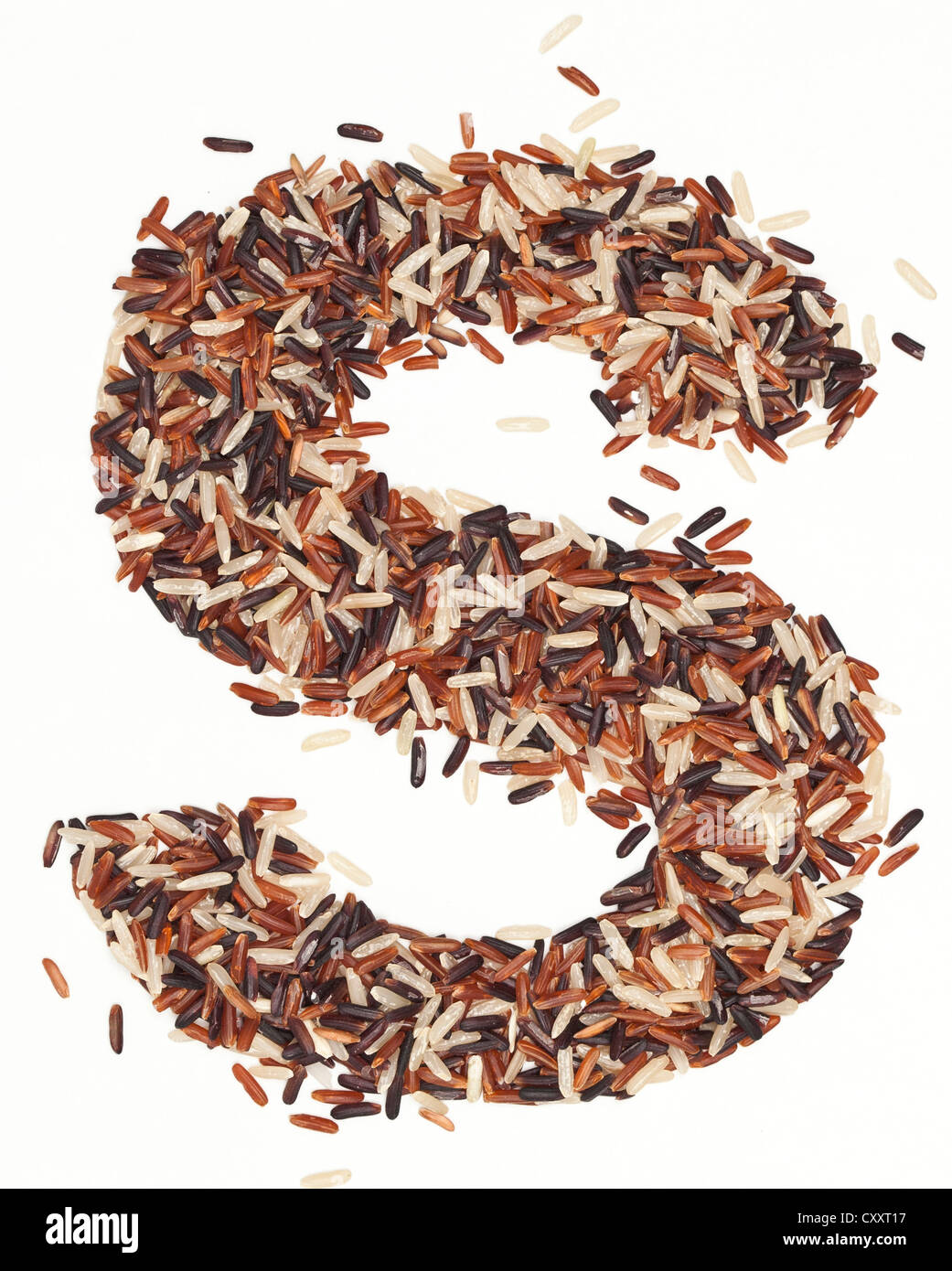 s, Alphabet from Organic Whole grain Rice Stock Photo