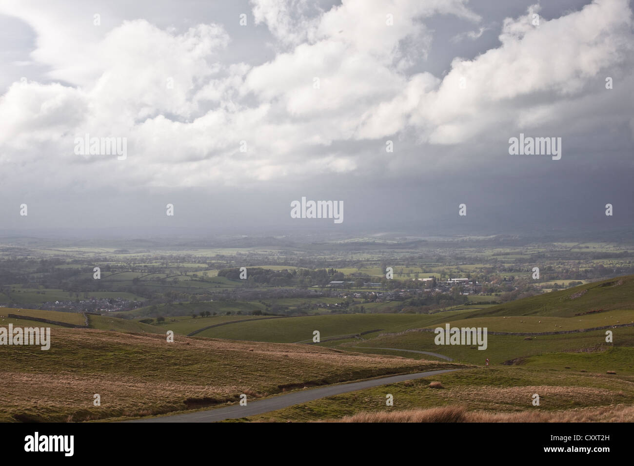 Stormy skies pass over the border of the Yorkshire Dales. Stock Photo