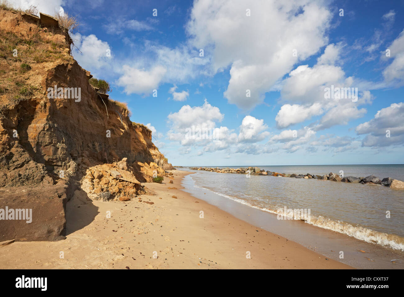 North Norfolk Happisburgh coastal erosion and sea defences Stock Photo ...