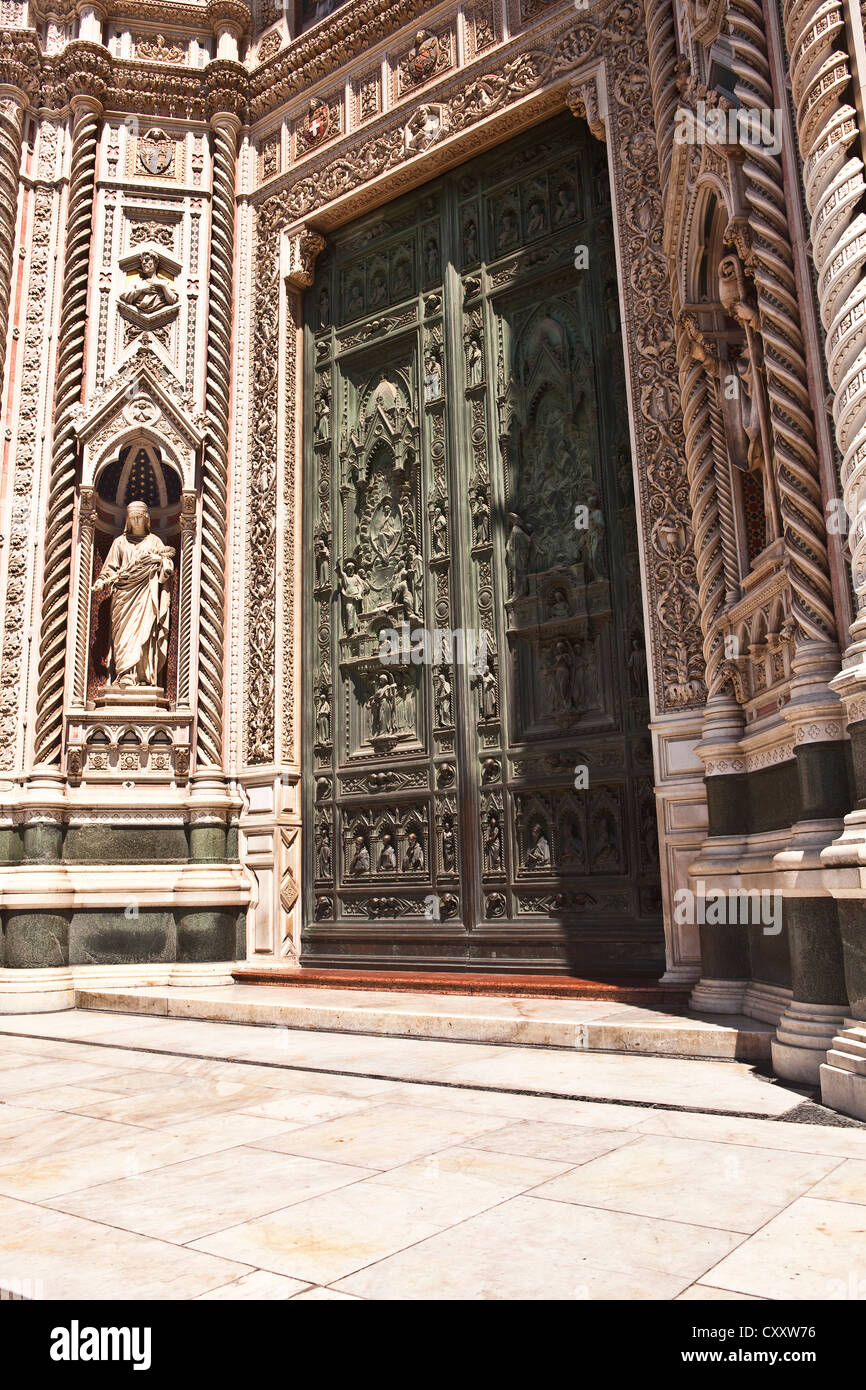 Detail of a doorway on the cathedral in Florence, Italy. Stock Photo