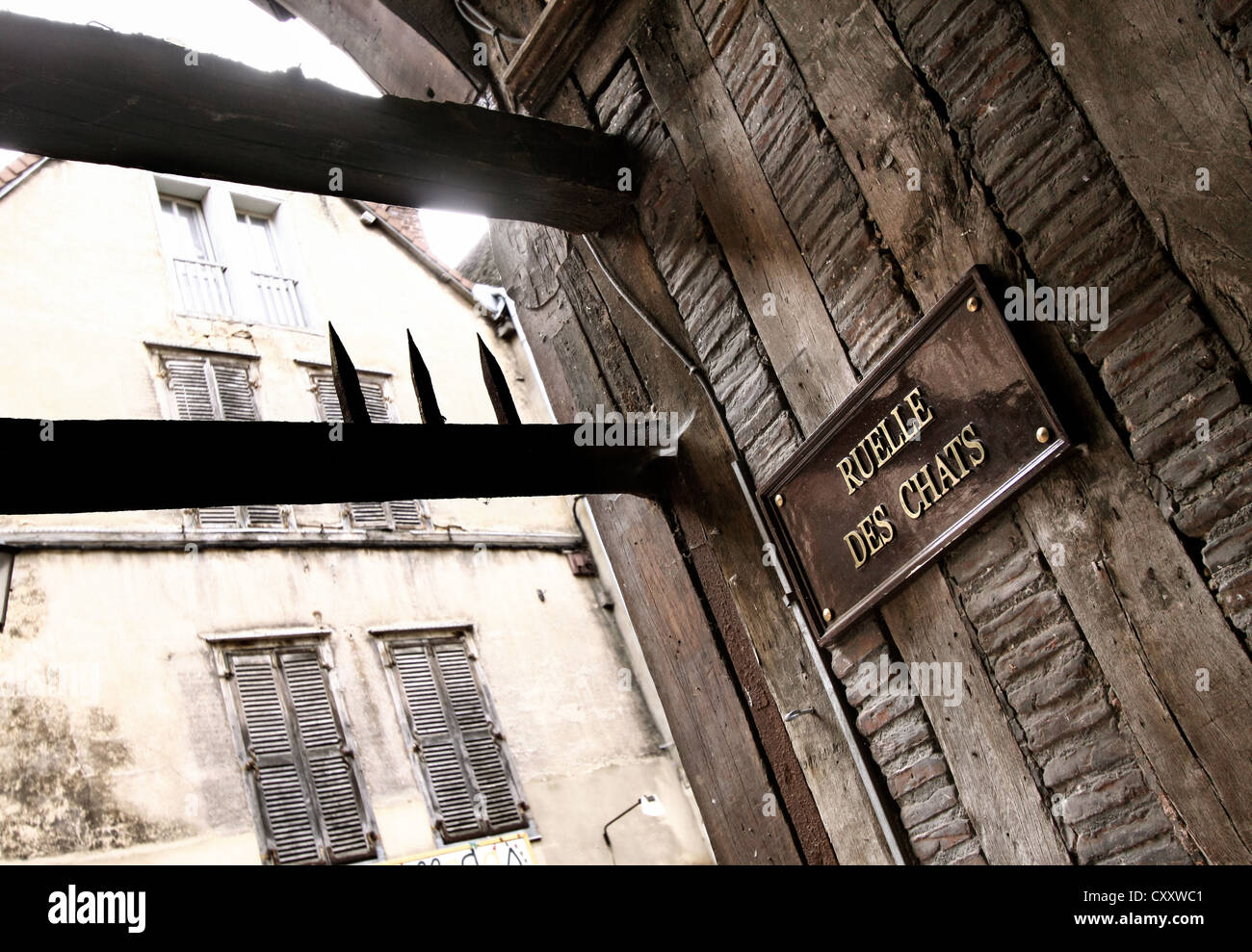 Ruelle de Chats street, street sign, entrance, Troyes, France, Europe Stock Photo