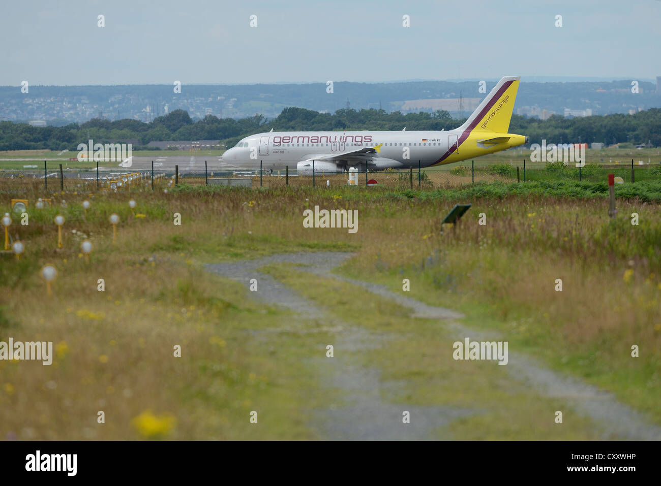 Aircraft of the airline German Wings on the crosswind runway, Cologne Bonn Airport, Cologne, North Rhine-Westphalia Stock Photo