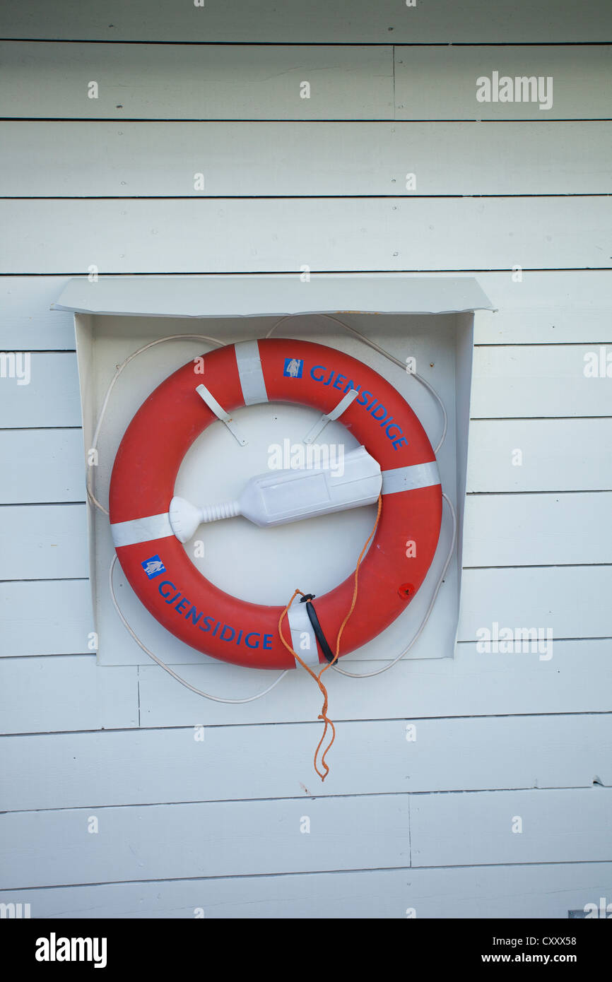 Red ring buoy, Norway, Europe Stock Photo