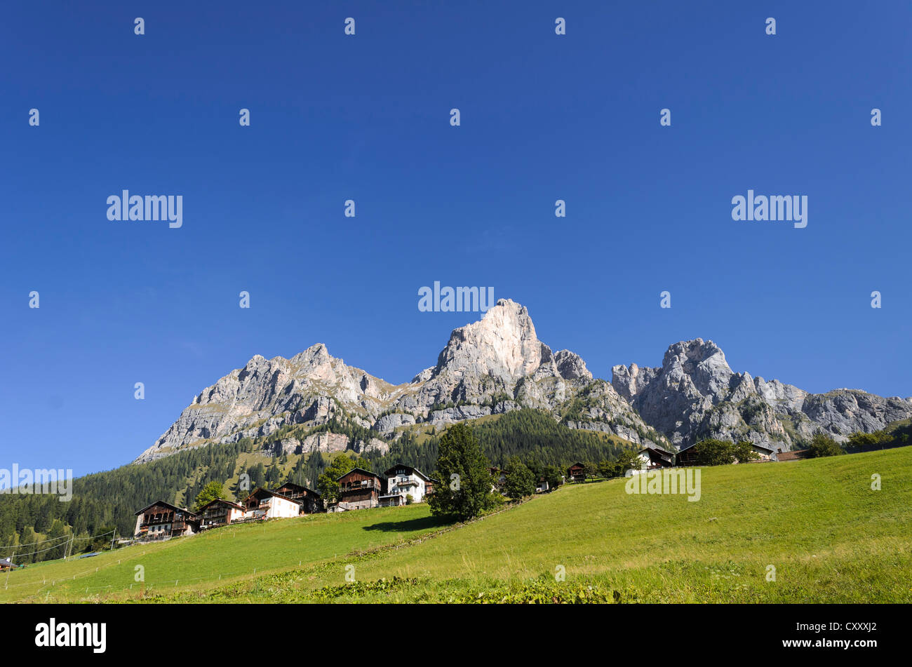 Settlement near Selva di Cadore, Dolomites, Italy, Europe Stock Photo