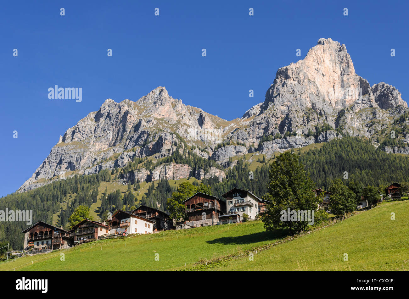 Settlement near Selva di Cadore, Dolomites, Italy, Europe Stock Photo