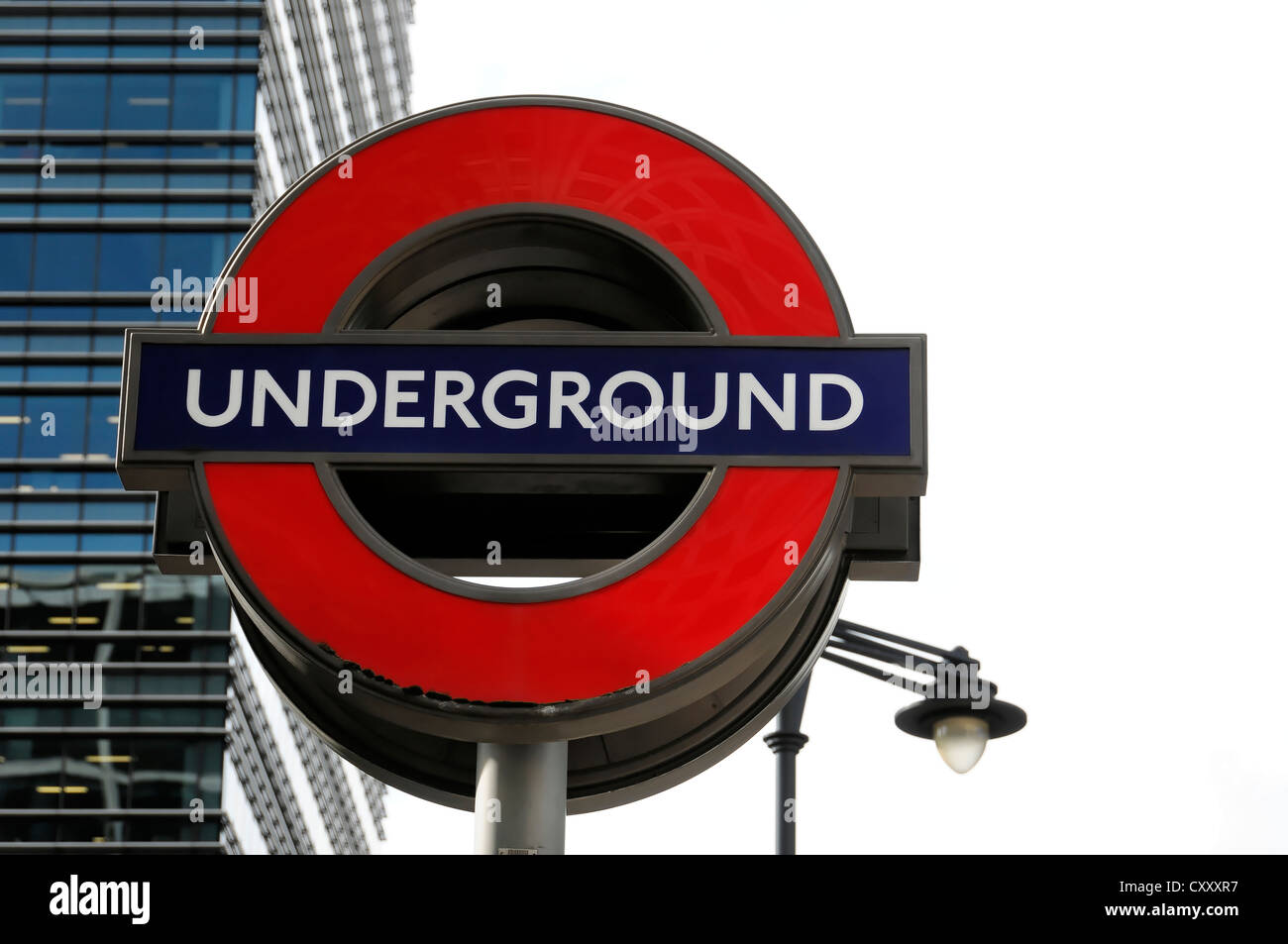 Logo on one of the Underground railway stations at Canary Wharf in London, England, United Kingdom, Europe Stock Photo