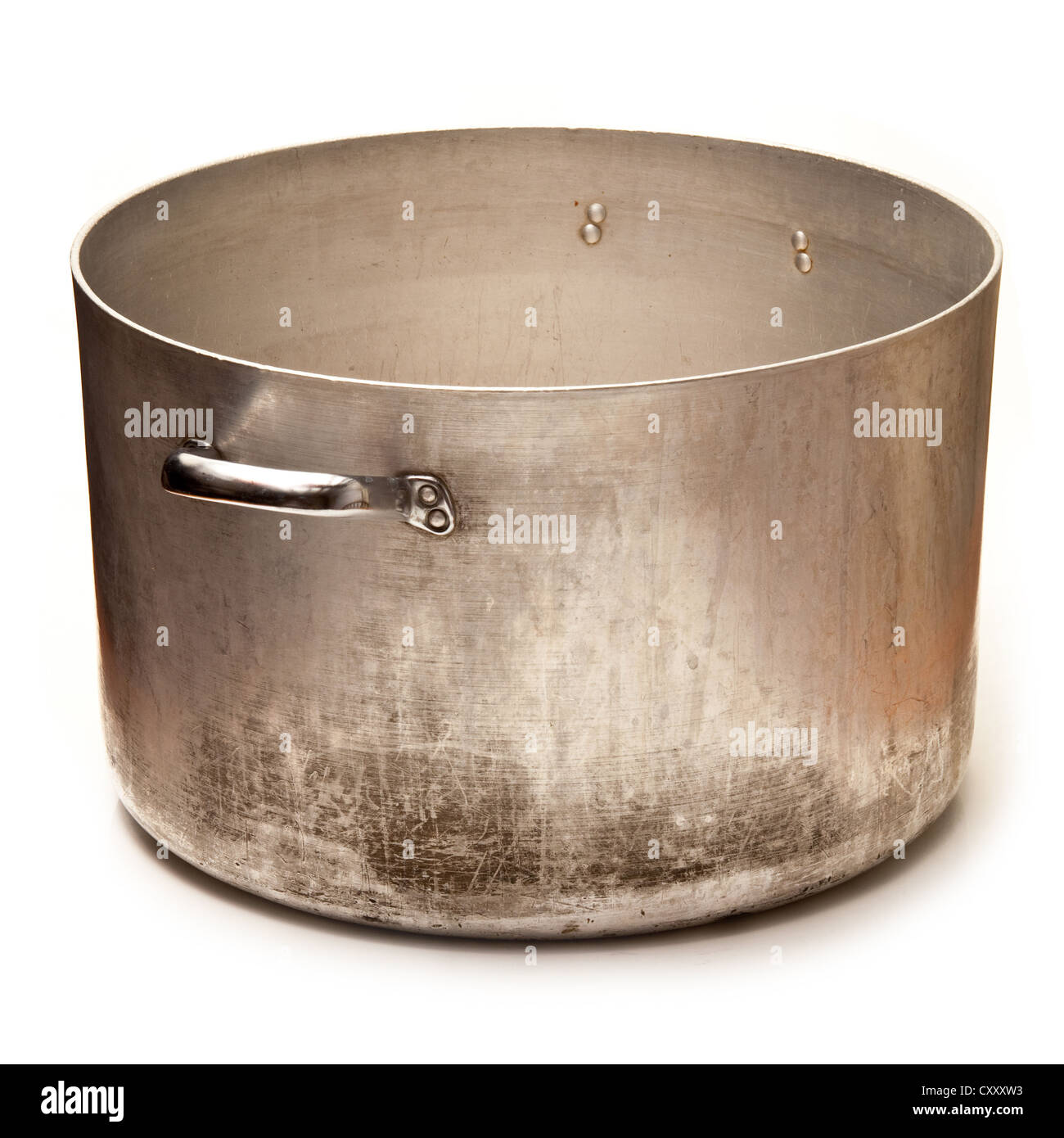 Large metal saucepan cooking pot isolated on a white studio background. Stock Photo