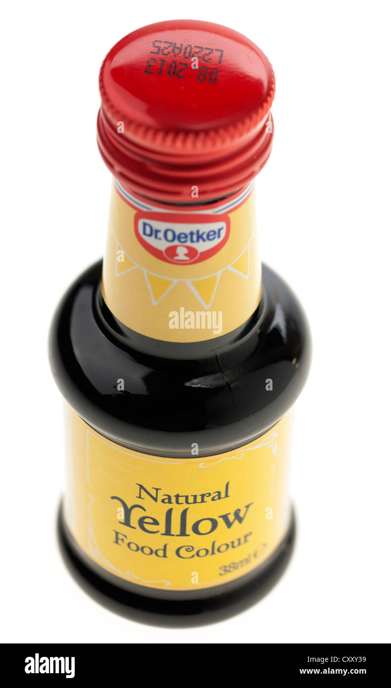 Bottle of Dr Oetker natural yellow food colour dye Stock Photo