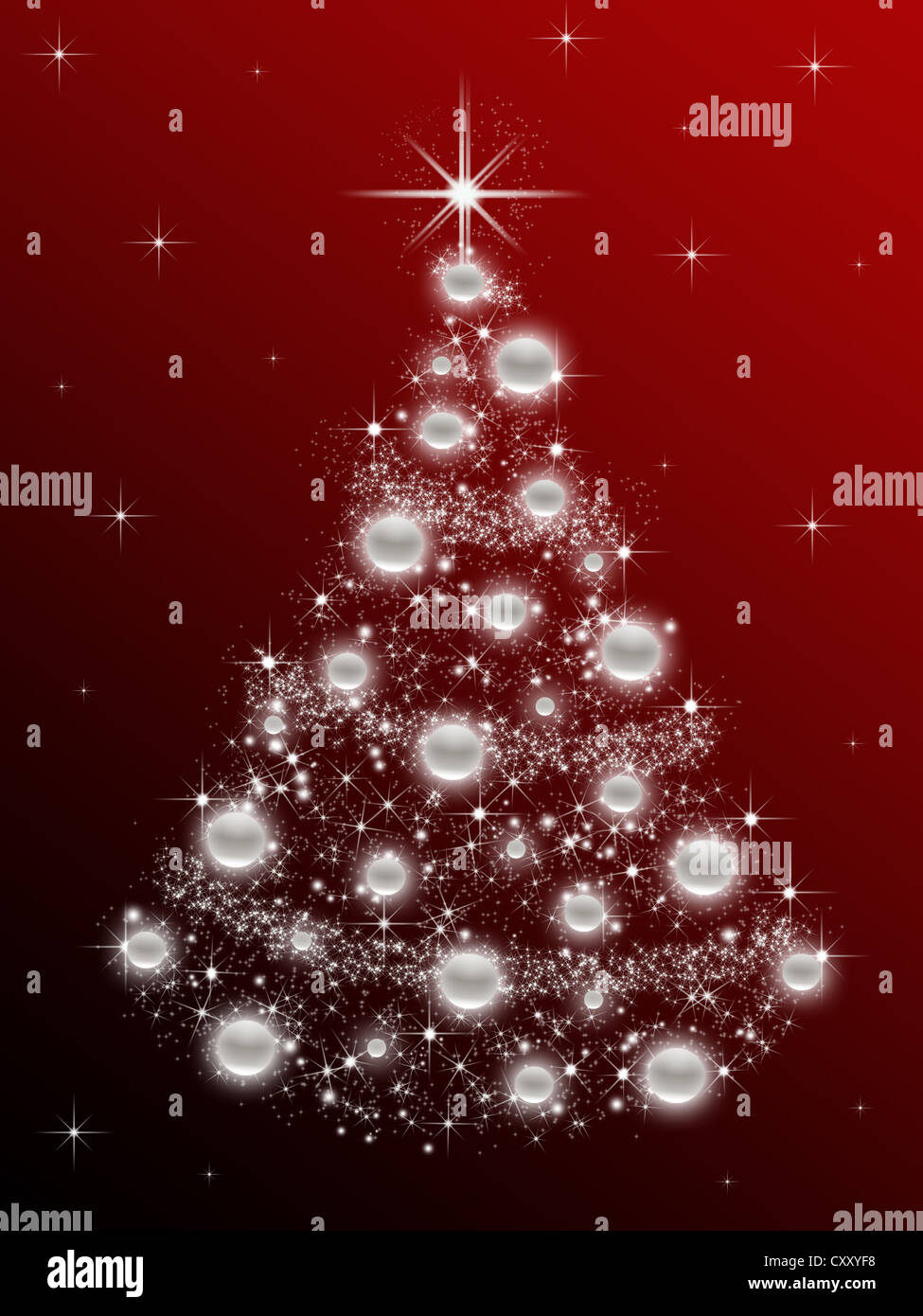 White Christmas tree on red background with white stars Stock Photo - Alamy