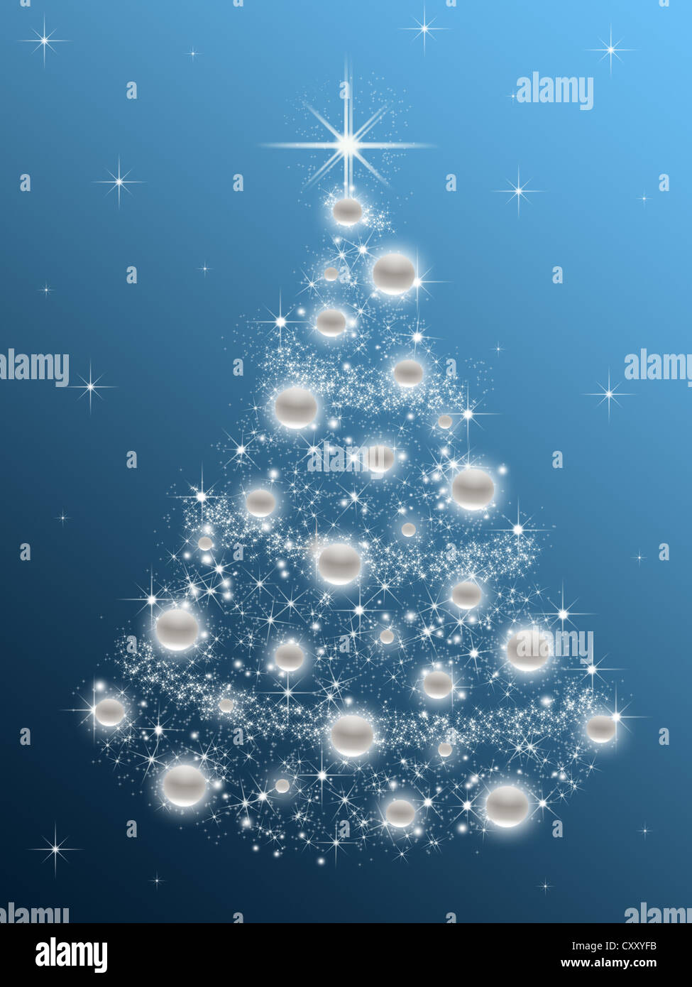 White Christmas tree on blue background with white stars Stock Photo ...