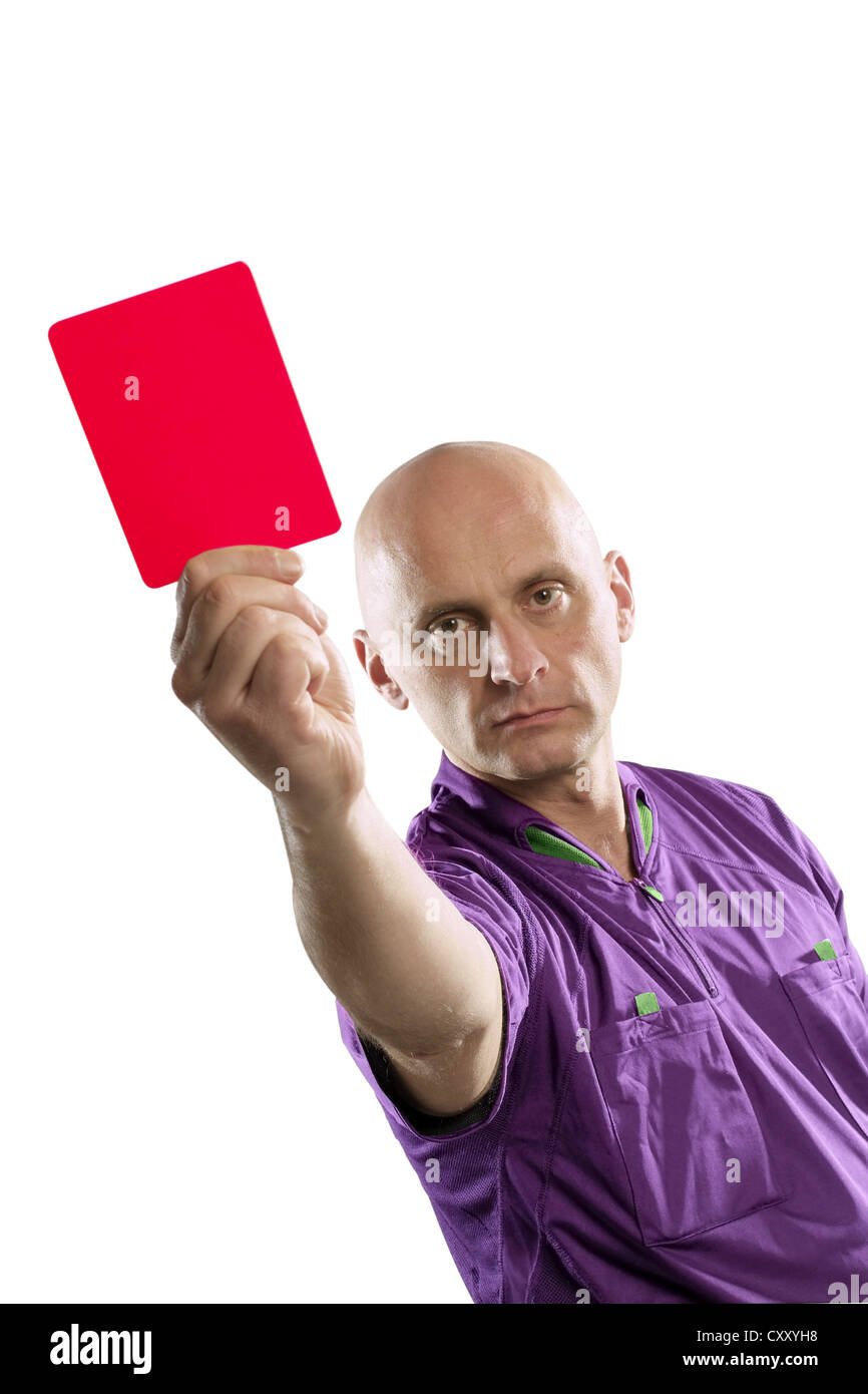 Referee holding a red card Stock Photo
