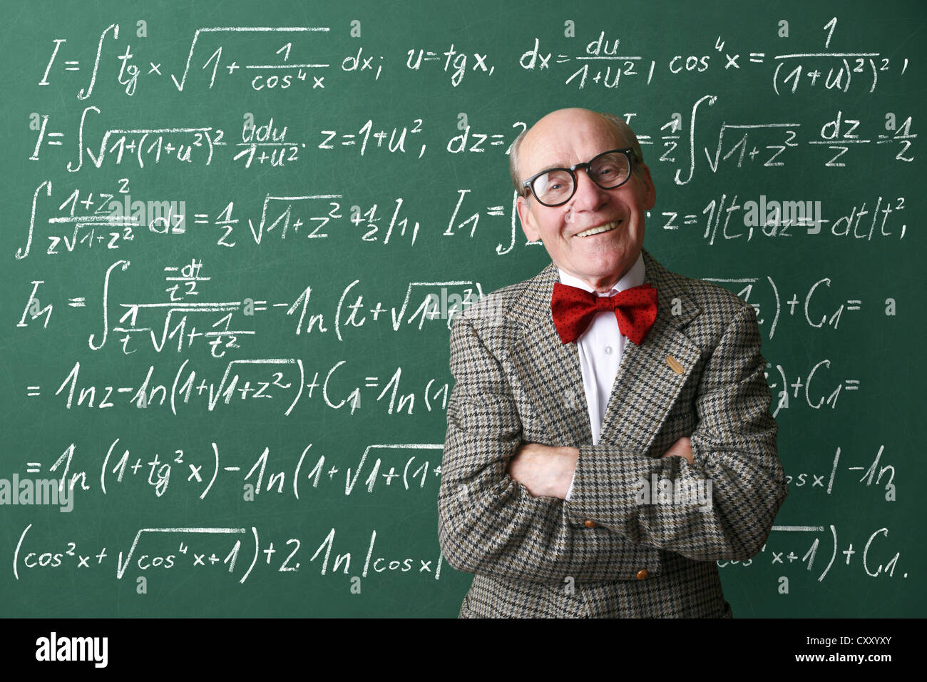 Professor, teacher, blackboard, mathematic formulas, equations, mathematic lessons, maths Stock Photo