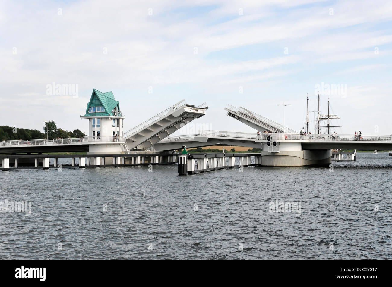 Kappeln bascule bridge across the Schlei river, open, Kappeln, Schleswig-Flensburg, Schleswig-Holstein Stock Photo