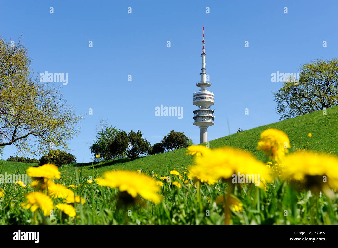 TV Tower, Olympiaturm Tower, Olympiapark, Munich, Bavaria, PublicGround Stock Photo
