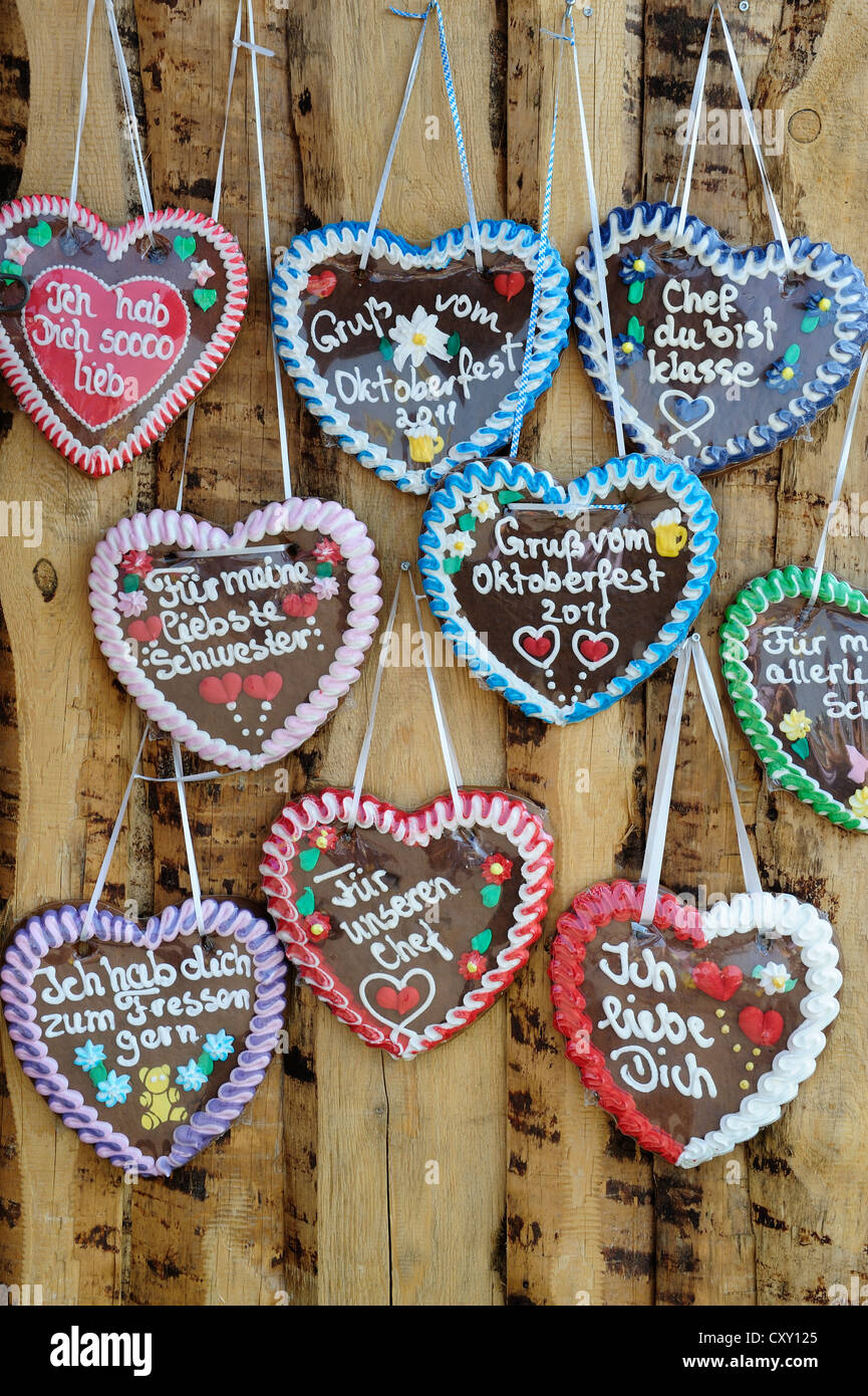 Gingerbread hearts, Oktoberfest, Munich, Bavaria Stock Photo Alamy